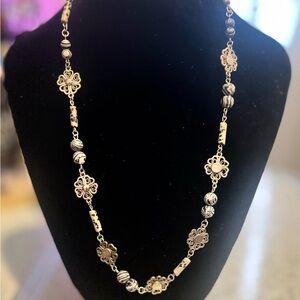 Gold and Black Filigree Necklace with Vintage Charm